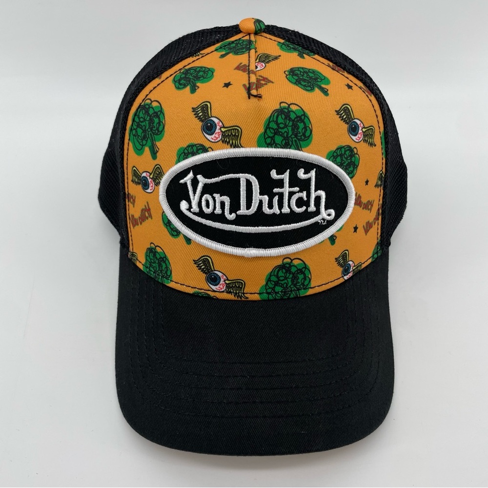 Von Dutch Flying Eyeball Trucker Hat Yellow Black